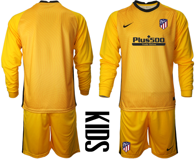 2021 Atletico Madrid yellow goalkeeper youth long sleeve soccer jerseys